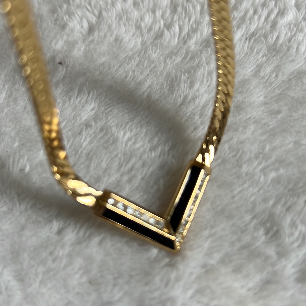 Christian Dior 18K gold plated vintage flat necklace with enamel and crystal - Picture 10 of 16